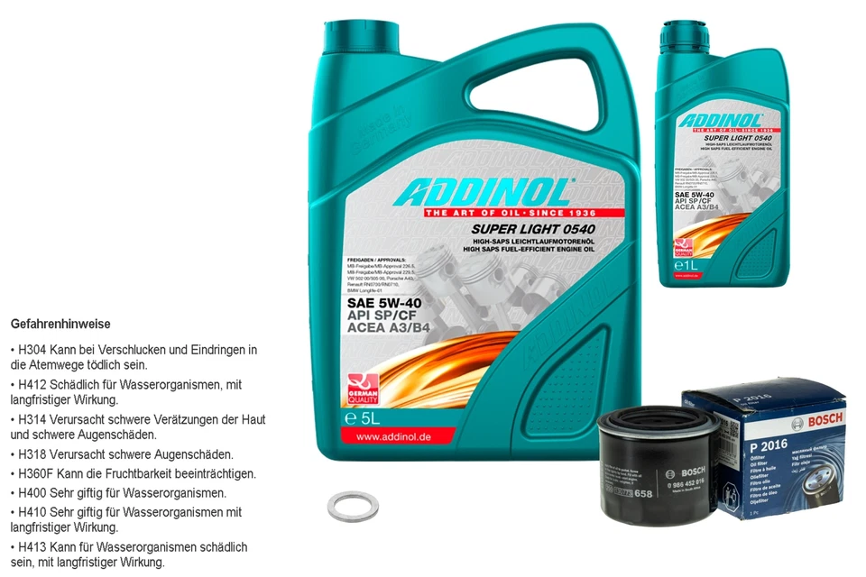 Paquete de inspección BOSCH 6L ADDINOL SUPER LIGHT 5W-40 para Hyundai Sonata II Y-2 - Imagen 1 de 1