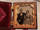 Antique 1/6 Plate ambrotype of loving young couple in a very nice bee hive case