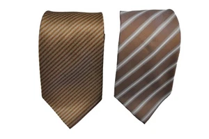 Men's 2 pcs light brown vowen striped tie with hanky - Picture 1 of 1