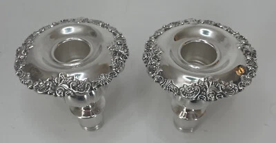 Baroque Silver Plate Candelabra Tapers Set of 2 No Markins 3.5” Tall - Image 1 of 4
