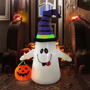 5ft Halloween Inflatable LED Lighted White Ghost with Pumpkin Lantern Lawn Yard - Picture 1 of 12