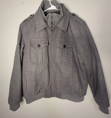 JF J. FERRAR JACKET Men's Size LARGE Gray WOOL BLEND Full Zip MODERN FIT - Image 1 of 4