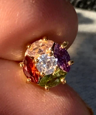 Multi Gemstone Circular Stud Lab Created 18K Gold Filled Earrings E-167 - Image 1 of 3