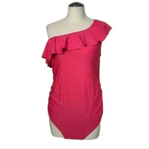 Motherhood Maternity One Shoulder Pink Ruffle Swimsuit M - Picture 1 of 8