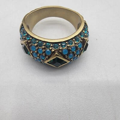 Anillo Heidi Daus Piedra Estrás Verde y Azul Talla 8 Foto 1 de 4