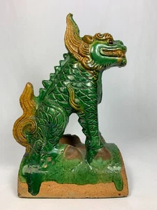 Chinese Fu Dog Foo Dog Roof Tile Sancai Glaze Ming Style Vintage - Picture 1 of 10