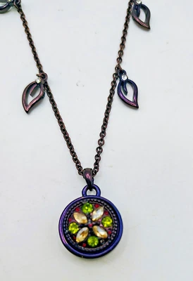 Медь коричневый металл с зеленый шампанского цвет камни кристалл лист подвеска ожерелье - Изображение 1 из 4