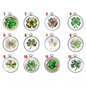 Shamrock / 4 Leaf Clover Glass Cabochon Charms - Picture 1 of 27