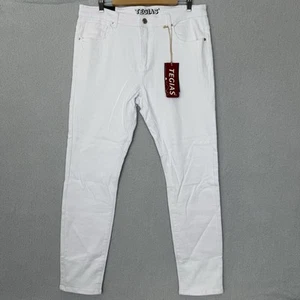 TEGIAS Men's 37x33 Slim Fit Stretch Jeans Classic Comfort White - Picture 1 of 10