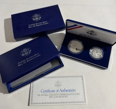 1993 Bill of Rights Two Coin Silver Dollar & Half Dollar UNC Set w/COA & OGP - Image 1 of 4