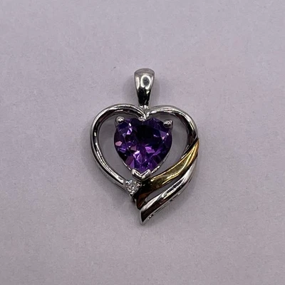 Colgante corazón amatista esterlina ALWAND VAHAN con detalles de 14 k y diamantes 1,57 g Foto 1 de 4