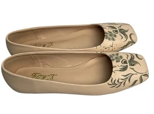 Fowt flache beige Damen-Slipper 12 Blumenmuster botanisch - Bild 1 von 8