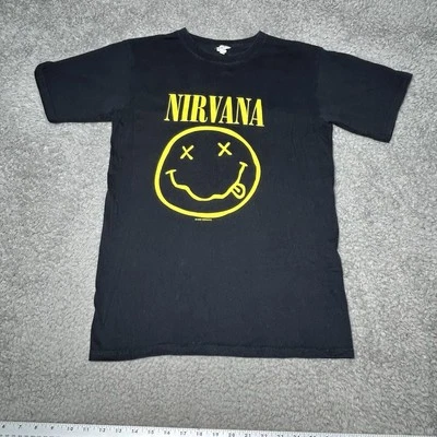 复古,涅槃,T恤,铁砧蓝色条纹标签,前后图形小号 — 第 1/4 张图片