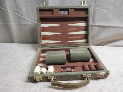 Skor-Mor Backgammon Set Incomplete With Green Corduroy Case 9x7 - Image 1 of 4