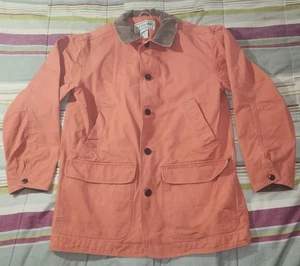 LL Bean Chore Jacket Orange Lined Barn Coat 100% Cotton Sz Mediu Corduroy Collar - Picture 1 of 17