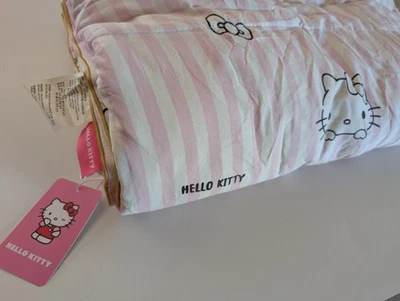 Hello Kitty Sanrio Pink White Stripe Summer Quilt Queen Size NWT - Image 1 of 4