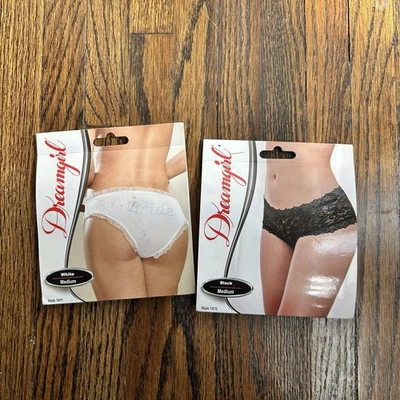 Dreamgirl Lace Panties Set - Black cheeky lace hipster and white cheeky Bride M  - Image 1 of 3