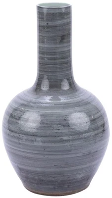 Vaso de porcelana globular cinza ferro feito à mão - Decoração elegante - Imagem 1 de 4