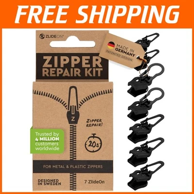 Repuesto de tirador de cremallera 7 piezas negro deslizador instantáneo Foto 1 de 4