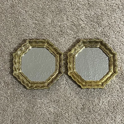 2 espejos de pared vintage Burwood ornamentados octágonos dorados MCM Hollywood Regency #4443 Foto 1 de 4