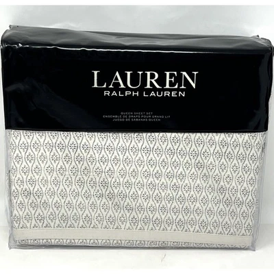 Juego de Sábanas Ralph Lauren Estella Enrejado Queen Algodón Satén 4 Piezas Beige Multi Nuevo en Paquete Foto 1 de 4