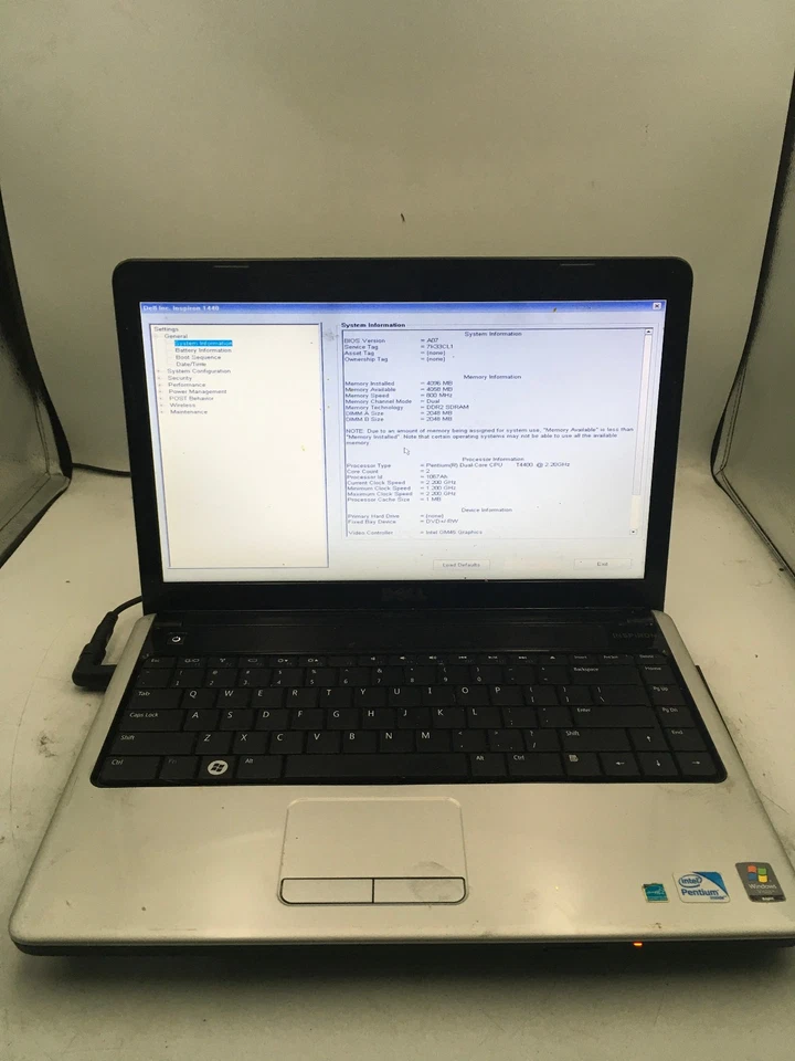 DELL INSPIRON 1440 - BOOTS TO BIOS - INTEL T4400 - 4GB RAM - NO OS -READ DESC-BB - Image 1 of 4