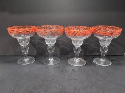Artland Confetti Bubble Glass Margarita Mexican Glasses, Set of 4, Orange & Red - Image 1 of 4