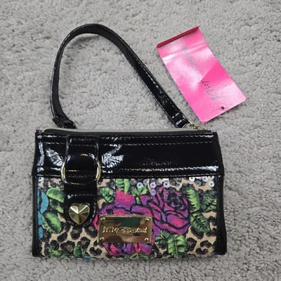 Cartera/muñequera Betsey Johnson LeJardin Cheetah neón multicolor con cremallera alrededor nueva con etiquetas Foto 1 de 4