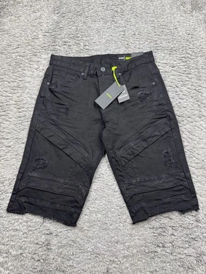 Smoke Rise Jean Shorts Men 30x13 Black Distressed Stacked Moto Grudge Denim NWT - Image 1 of 4