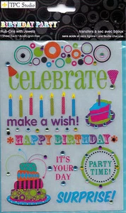 The Paper Company Studio FIESTA DE CUMPLEAÑOS Rub-Ons con Joyas 9 diseños en hoja - Imagen 1 de 1