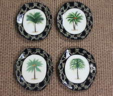 Pacific Rim Set of 4 Black Rim Palm Tree Salad/Hors d'oeuvre Plates