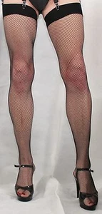 3 Pairs Large Black Fine Fishnet High Quality Stockings Narrow Plain Welt/Top - Picture 1 of 9
