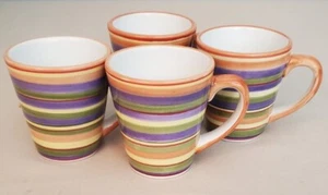 Set di 4 tazze Dansk Arancione Splash a righe tropicale viola verde giallo ottime condizioni - Foto 1 di 12