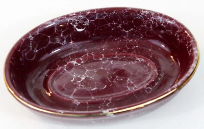 Jabonera imitación mármol rojo oscuro ovalada vintage años 80 cerámica borgoña retro Foto 1 de 4