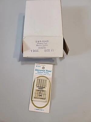 Box of Vintage J&P Coats Size 11 Universal Sewing Machine Needles NOS - image 1 of 4