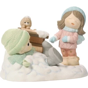 Precious Moments Snow Much Fun Brunette Light Skin Figurine Snow Sled 241037 - Picture 1 of 5