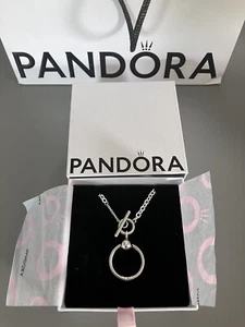 Pandora Moments O Pendant T-Bar Necklace 50cm New In Box And Bag - Picture 1 of 6