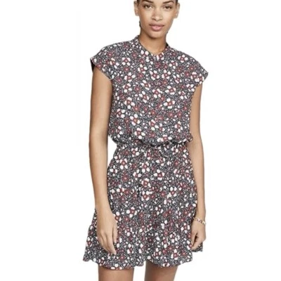 Vestido Rebecca Minkoff Negro Rojo Floral Manga Gorra Gasa Ollie Talla GRANDE Foto 1 de 4