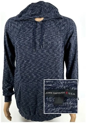 John Varvatos 连帽衫全拉链轻便棉质运动衫蓝色男式 L — 第 1/4 张图片