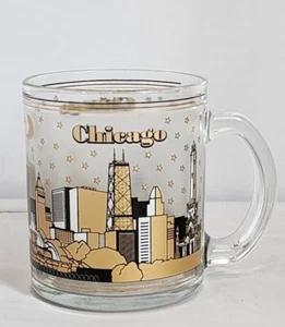 Art Deco Style Chicago City Souvenir  Glass Cup Mug Coffee Cup Frosted - Picture 1 of 5