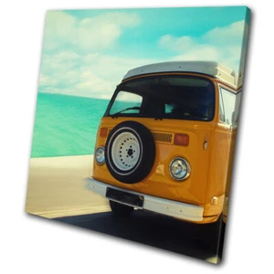 Quadro Stampa Giallo Camper Furgone Trasporto Mare SINGOLA TELA WALL ART - Foto 1 di 1