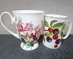 2 Lovely Vintage Roy Kirkham & Heath McCabe Bone China Honeysuckle & Cherry Mugs - Picture 1 of 8