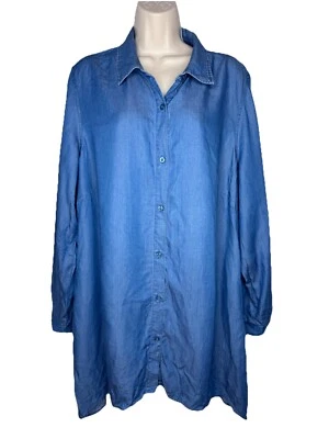 Zac & Rachel Chambray Denim Button Down Tunic Shirt Dress Women's 2X - Image 1 of 4