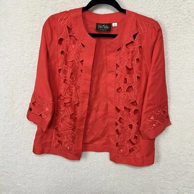 Chaqueta artística portátil Bob Mackie para mujer S mezcla de lino coralino recorte geométrico Foto 1 de 4