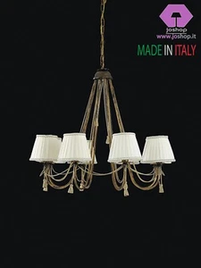 lampadario 8 luci fiocco classic ferro battuto inserti oro nuovo paralumi stoffa - Foto 1 di 3