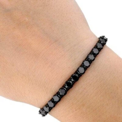 Sterling Silver 3mm 4mm 5mm 6mm Tennis Bracelet 7.25" with Black Gem Accents - Image 1 of 4