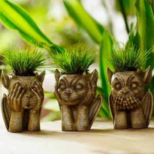 Cute little Resin Gargoyle Flower Pot Figurines for Garden Or Indoor Use - Picture 1 of 23