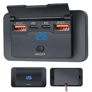 76W USB PD Fast Charger 2*USB-C + 2*Type C Power Outlet For Car Boat RV Outlet - Photo 1 sur 11