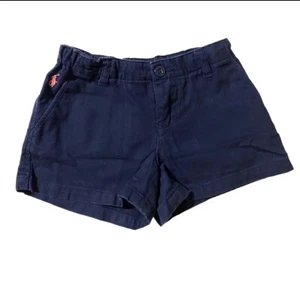 Polo Ralph Lauren Shorts Girl 6 Navy Blue Flat Front Pink Pony Logo Adjust Waist - Picture 1 of 9