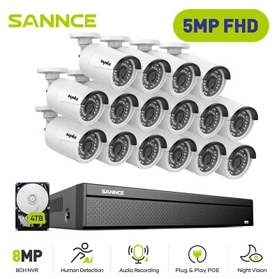 Sistema de cámara IP de seguridad para exteriores SANNCE 4K 8CH 16 NVR 5MP POE AI Foto 1 de 4